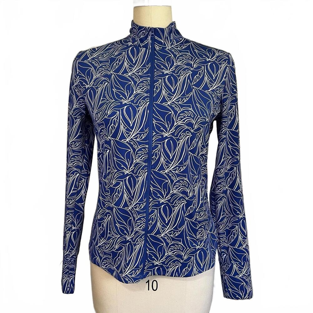Tommy Bahama Racquet & Paddle Blue Floral Full Zip Tennis Jacket Women XS